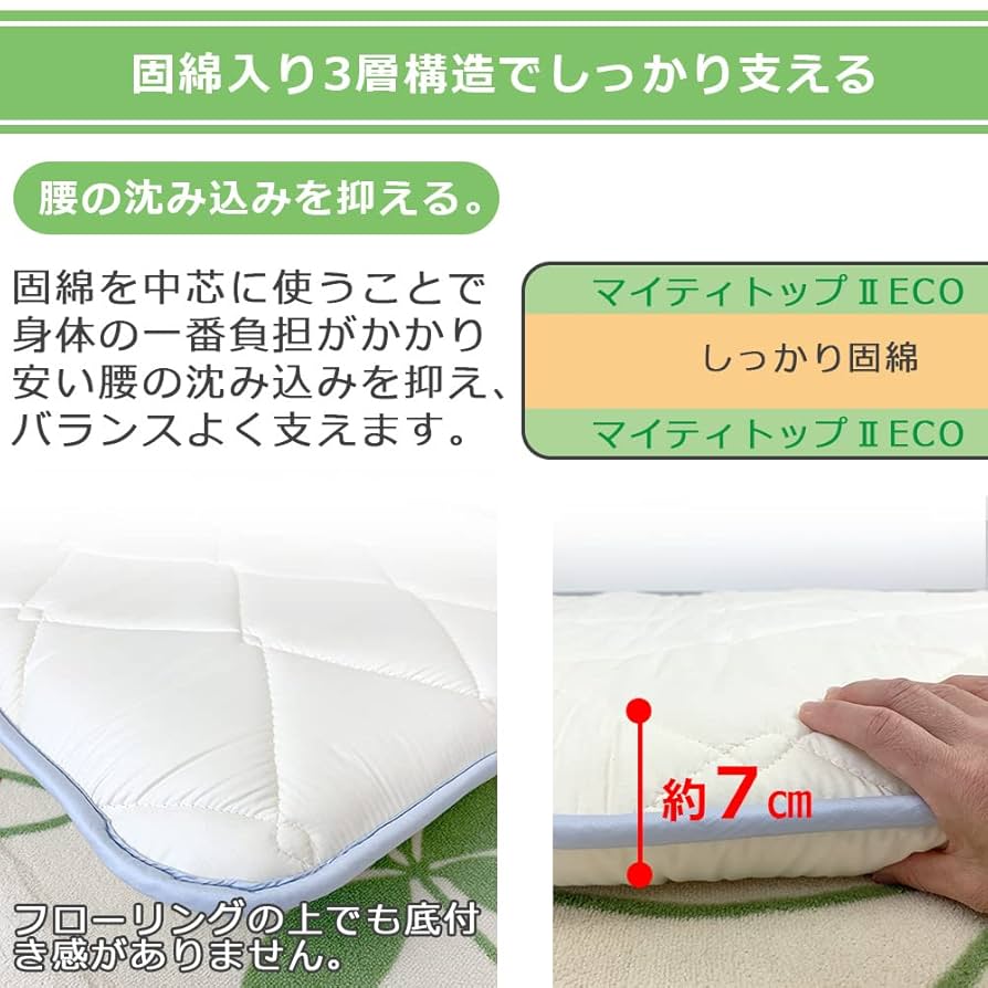 Amazon｜ねむりっち 小さめ 敷布団 プチ セミシングル 3層構造